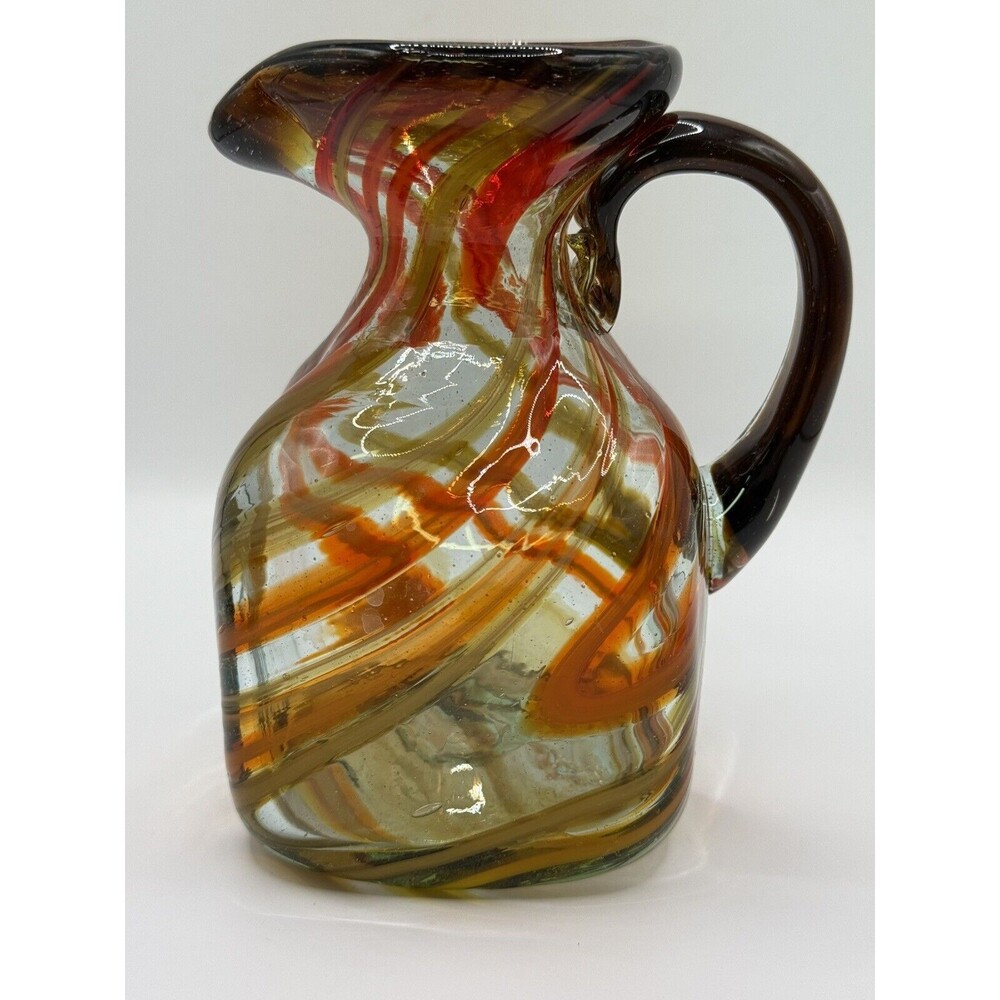 Hand Blown Orange/Clear Swirl Glass Creamer Mug Sm. Pitcher Cruet